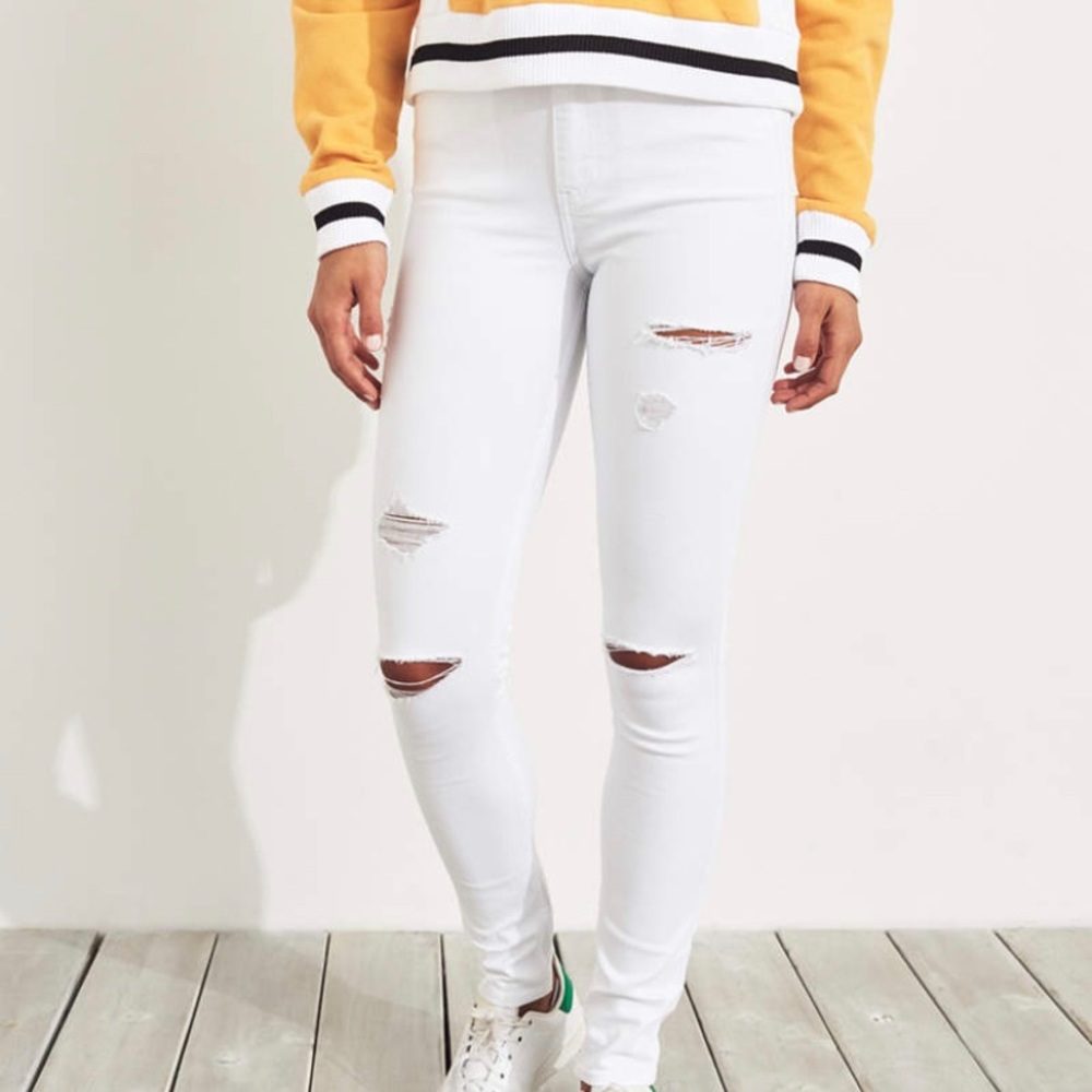Hollister white ripped jeans